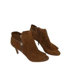 Marc Fisher Zipper  Brown Suede Peeptoe Booties Size 9.5 NWOT